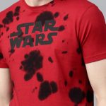 “Star Wars” Mens Red & Black Dyed Round Neck Printed T-Shirt