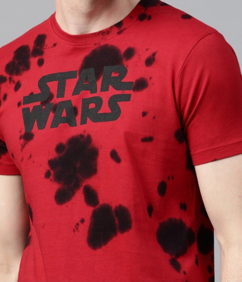 “Star Wars” Mens Red & Black Dyed Round Neck Printed T-Shirt