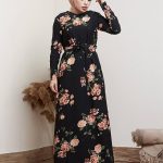 Black Floral Long Dress by MODANISA