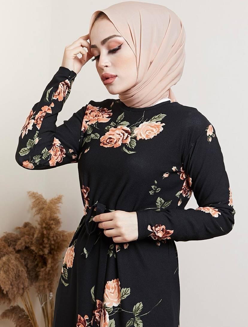 Black Floral Long Dress by MODANISA Dhivashi MV