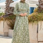 Floral Green Long Dress by MODANISA