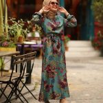 Floral Teal Long Dress by MODANISA