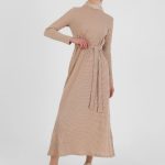 Ribbed beige long dress by MODANISA